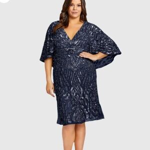 MAC DUGGAL SZ 18W NAVY EMBELLISHED CAPE SLEEVE COCKTAIL DRESS NWT